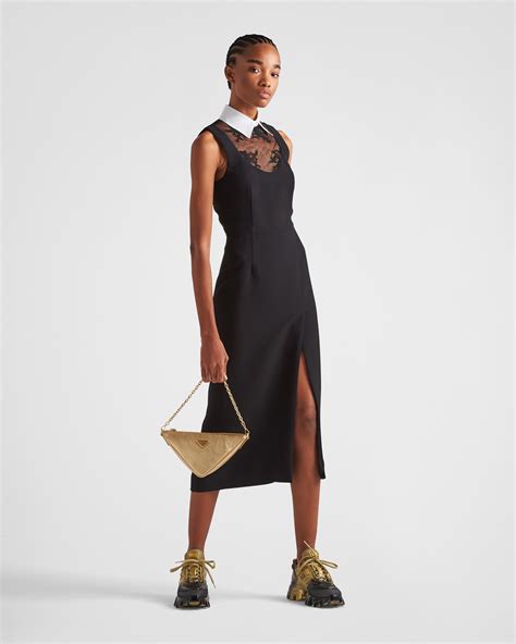 Black Cady Midi Dress With Lace Inserts 